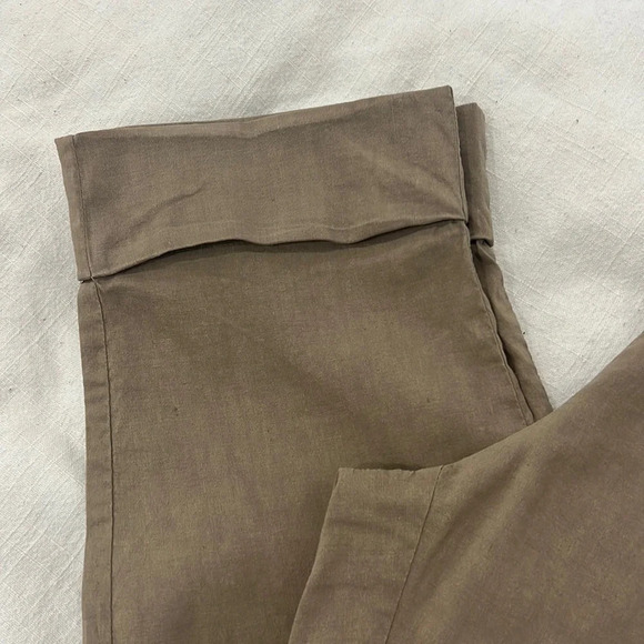 Eileen Fisher Tan Khaki Crop Pant size Medium side zipper Linen Blend - Picture 4 of 14